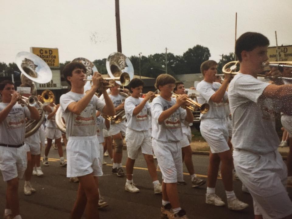 MIke playing Trumpet in Marching Band